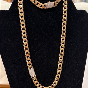 La Ore faux Gold Cuban Link Necklace with Pave Accents - ore italy with bracelet